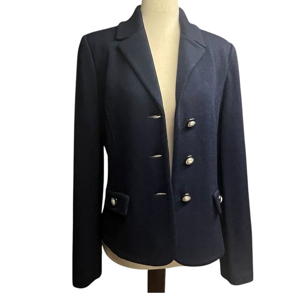 ST.JOHN Sapphire Knit Blazer Navy Size 4 - Picture 2 of 16